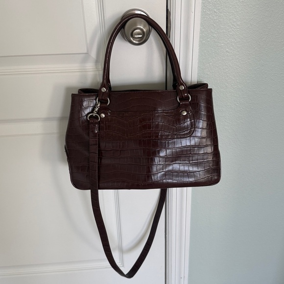 LIZ CLAIRBONE embossed faux croc satchel bag Dark Brown Crocodile Embossed Bag - Picture 15 of 16